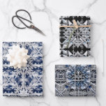 "Silver" & White Snowflakes on Blue Black Navy  Wrapping Paper Sheet<br><div class="desc">Beautiful winter-themed set of three coordinating wraps for all your winter gift-giving occasions. Secular wrap is perfect for religious holidays, as well, such as Christmas, Hanukkah, or any others for which snowflakes are appropriate. Add your white or silver ribbons and bows to these quality sheets and you'll have gorgeous, coordinating...</div>
