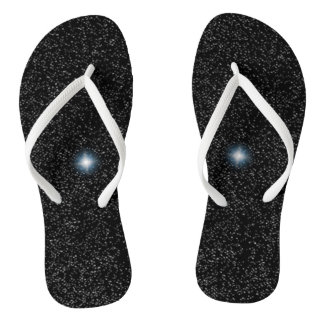 Silver White Stars and Flash on Black Flip Flops