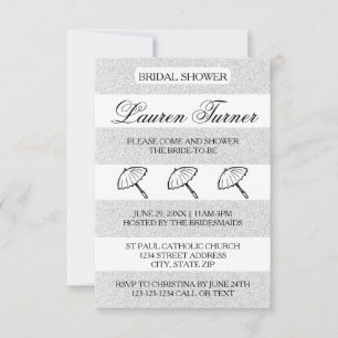Silver&White Stripes -3x5 Bridal Shower Invitation