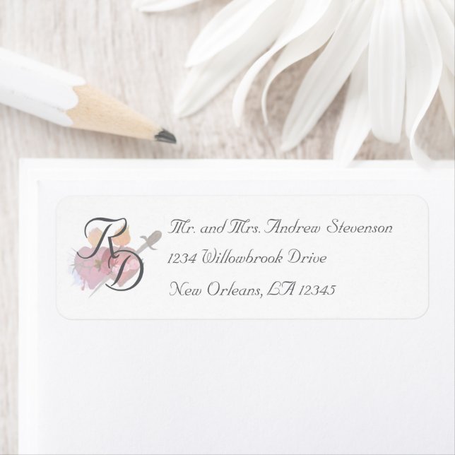Silver & White Two Hearts Catholic Wedding  Return Address Label (Insitu)