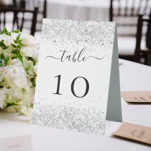 Silver white wedding table number