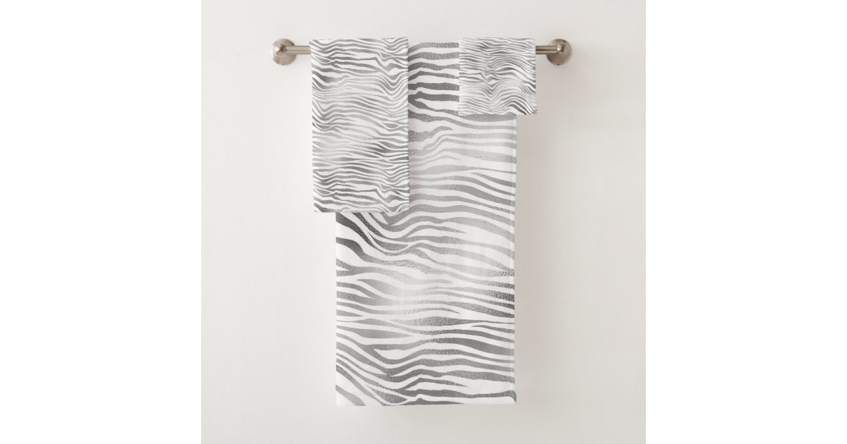 Silver White Zebra Print Bath Towel Set | Zazzle