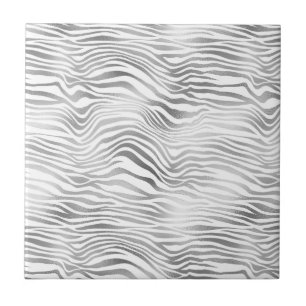 Silver White Zebra Print Ceramic Tile