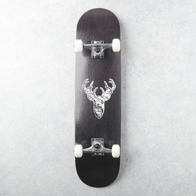 Silver Whitetail Deer on Carbon Fibre Style Print (Skateboard)