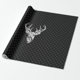 Silver Wild Deer on Carbon Fibre Style Decor Wrapping Paper