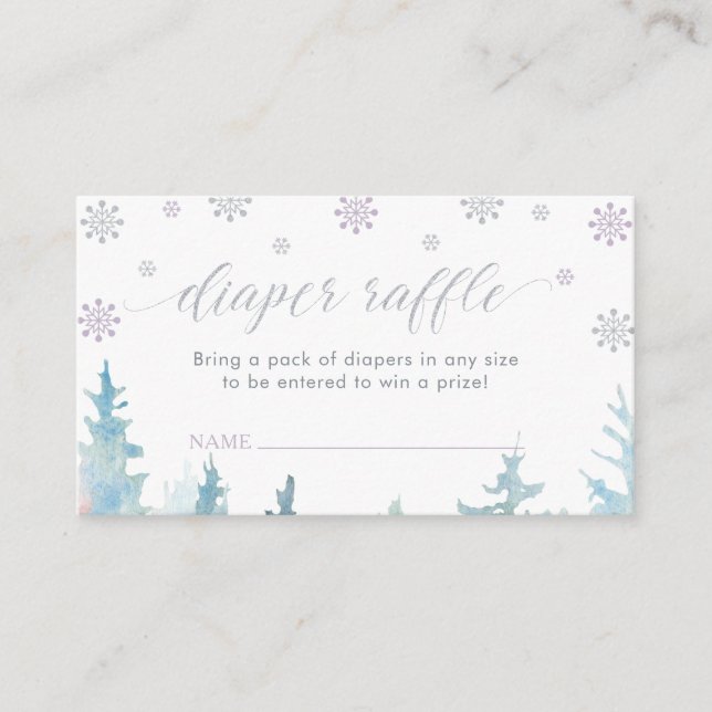 Silver Winter Baby Shower Diaper Raffle Ticket Enclosure Card (Front)