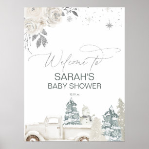 Silver Winter Baby Shower or Birthday Welcome Sign