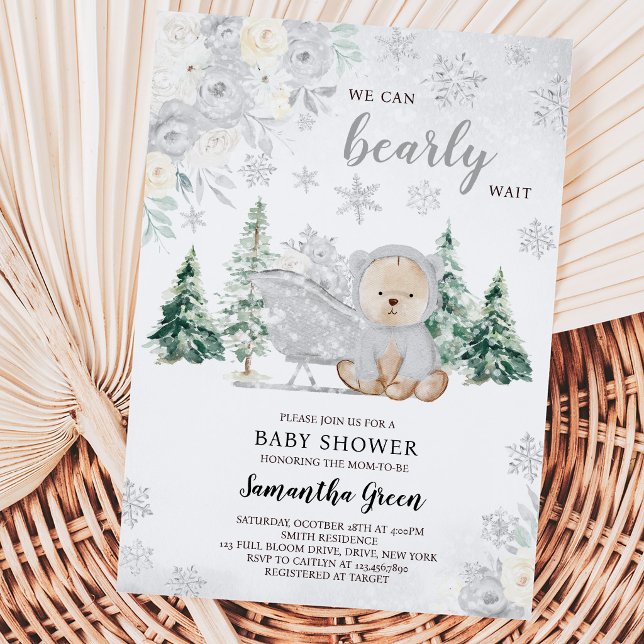 Silver Winter Bear Baby Shower Invitation (Creator Uploaded)