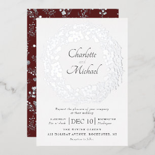 Silver winter berries wreath wedding foil invitati