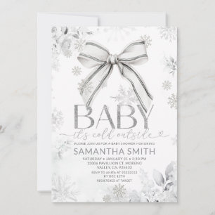 Silver Winter Bow It's Cold Outside Baby Shower Invitation