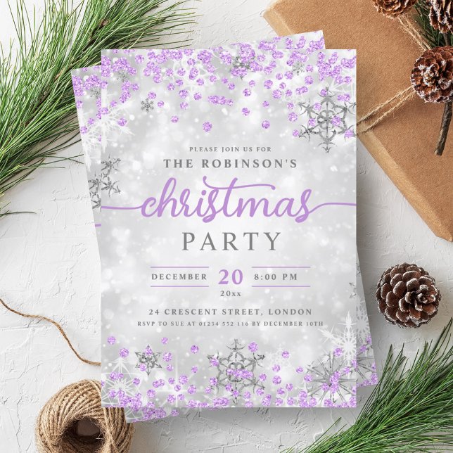 Silver Winter Diamonds Christmas Purple Invitation (Silver Winter Diamonds Christmas Purple Invitation)