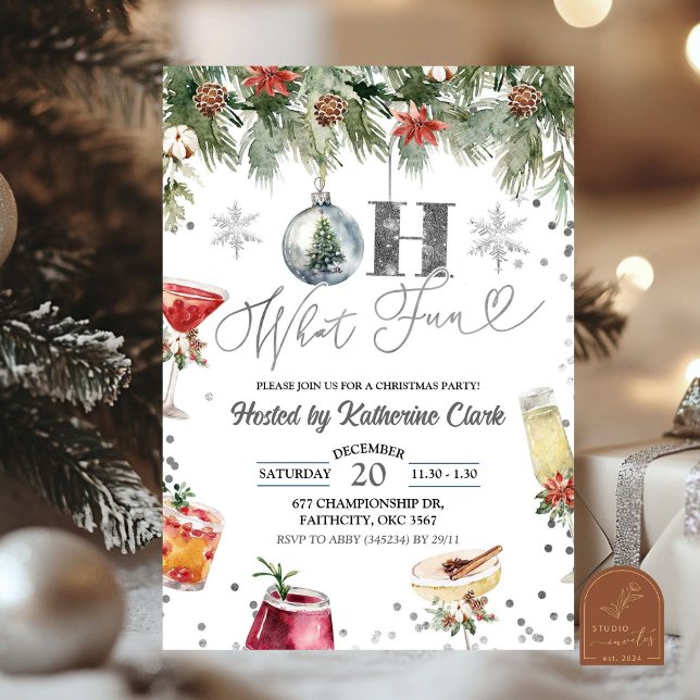 Silver Winter Fun Christmas Cocktail Holiday Party Invitation (Creator Uploaded)