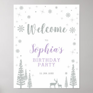 Silver Winter Girl Birthday Party Welcome Sign
