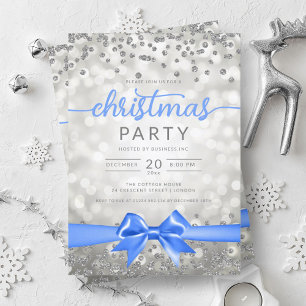 Silver Winter Glam Company Xmas Blue Ribbon Invitation