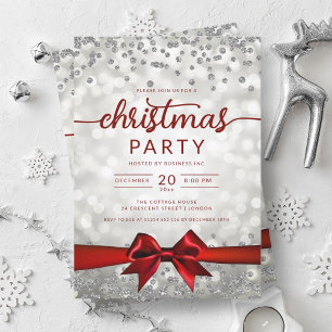 Silver Winter Glam Company Xmas Red Ribbon Invitation