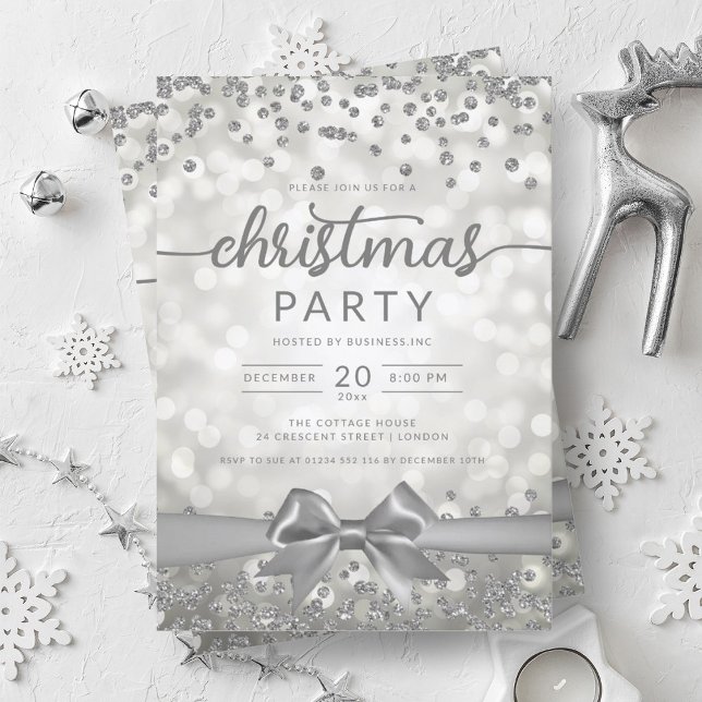 Silver Winter Glam Company Xmas Ribbon Invitation (Silver Winter Glam Company Xmas Ribbon Invitation)