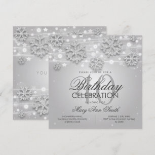 Silver Winter Glitter Glam 40th Birthday Invitation