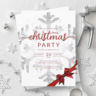 Silver Winter Glitter Snow Company Christmas Invitation