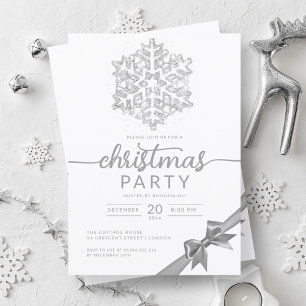 Silver Winter Glitter Snowflake Company Xmas  Invitation