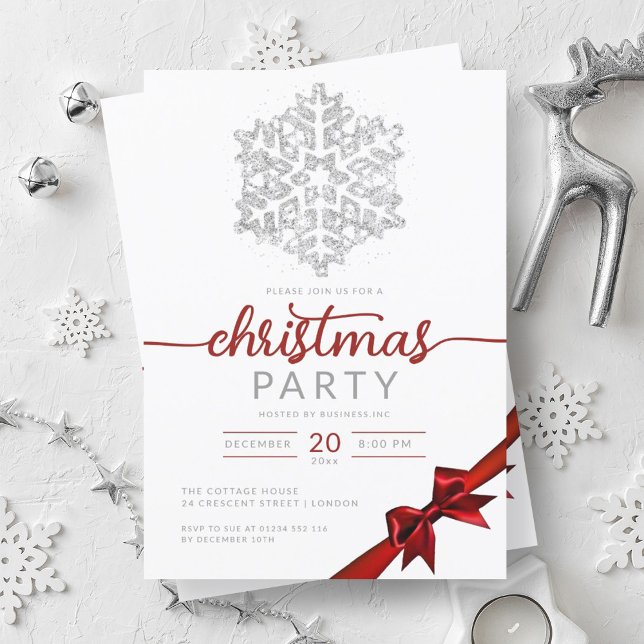 Silver Winter Glitter Snowflake Company Xmas  Invitation (Silver Winter Glitter Snowflake Company Xmas Invitation)