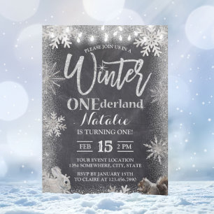Silver Winter ONEderland 1st Birthday Chalkboard Invitation