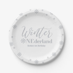 Silver Winter Onederland 1st Birthday Party Paper Plate
