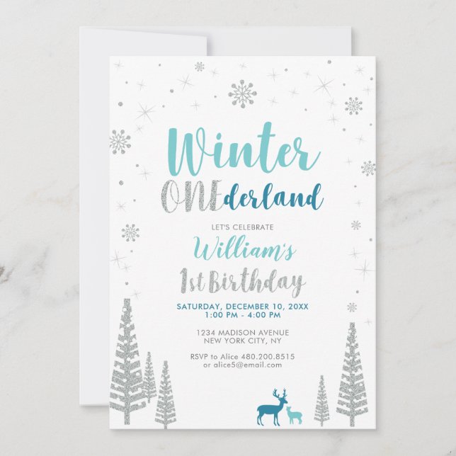 Silver Winter onederland 1st boy birthday party Invitation (Front)