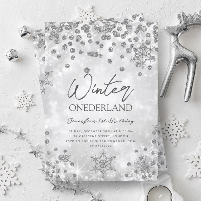 Silver Winter ONEDERLAND Sparkle 1st Birthday Invitation (Silver Winter ONEDERLAND Sparkle 1st Birthday Invitation)