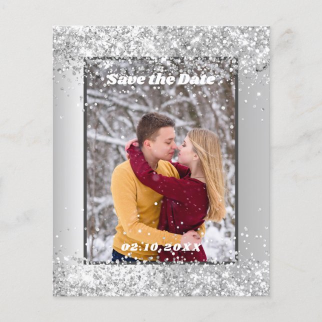 Silver winter photo budget Save the Date wedding Flyer (Front)