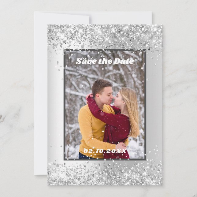 Silver winter photo Save the Date wedding (Front)