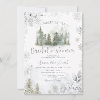 Silver Winter Pine Tree Merry Little Bridal Shower Invitation