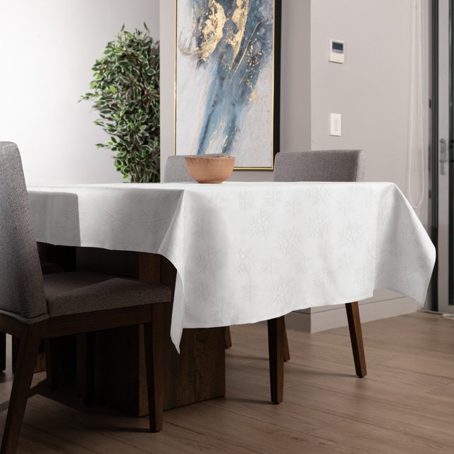 Silver Winter Snowflake Simple Minimalist Pattern Tablecloth (Elegant silver snowflake winter grey tablecloth)