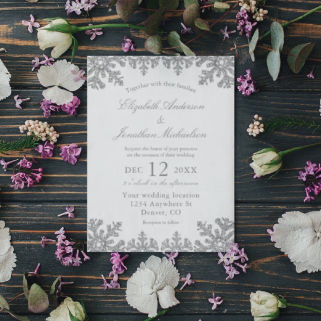 Silver Winter Snowflake Wedding Invitation (Creator Uploaded)