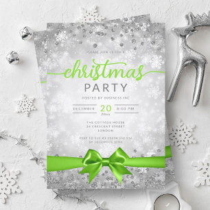 Silver Winter Snowflakes Company Green Ribbon Invitation