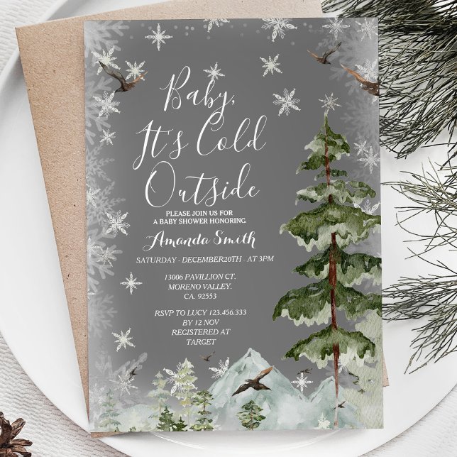 Silver Winter Snowflakes Outside Baby Shower  Invitation (Creator Uploaded)