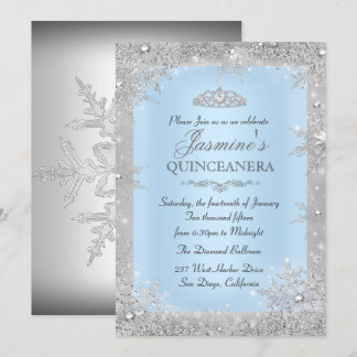 Silver Winter Wonderland Blue Quinceanera Invite