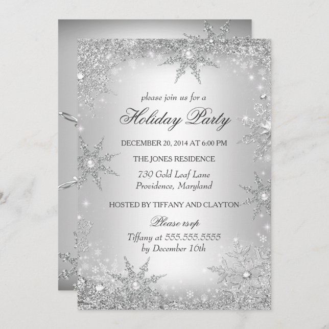 Silver Winter Wonderland Christmas Holiday Party 2 Invitation (Front/Back)