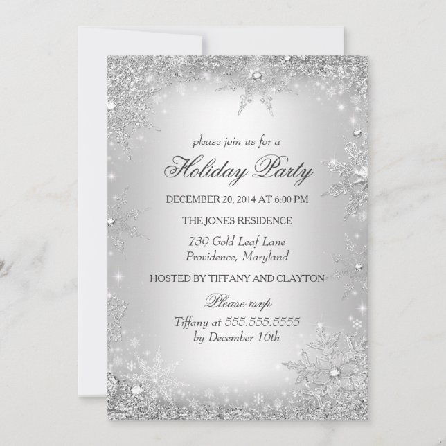 Silver Winter Wonderland Christmas Holiday Party Invitation (Front)