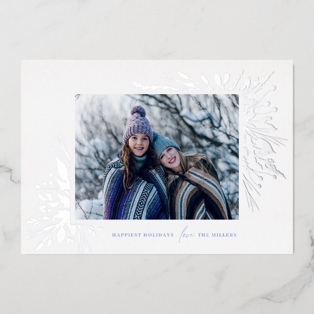 Silver Winter Wonderland Holiday Photo Foil Card (Front)