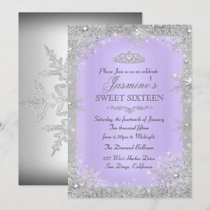 Silver Winter Wonderland purple sweet 16 Invite