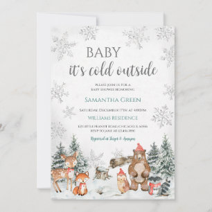 Silver Winter Woodland Baby Shower Invitation