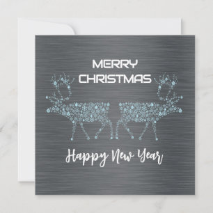 Silver wish card Christmas new year blue reindeer