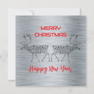 Silver wish card Merry Christmas new year reindeer