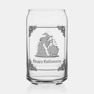 Silver Witch & Cauldron Halloween Can Glass