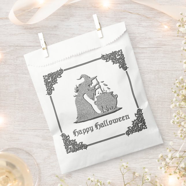 Silver Witch & Cauldron Halloween Favour Bag (Clipped)