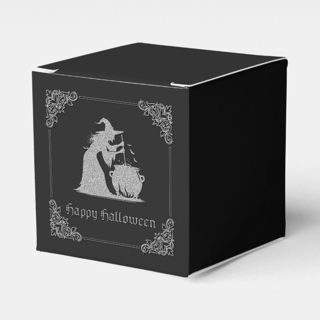 Silver Witch & Cauldron Halloween Favour Box (Front Side)