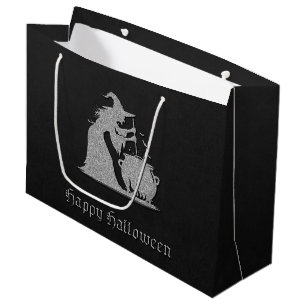 Silver Witch & Cauldron Halloween Large Gift Bag