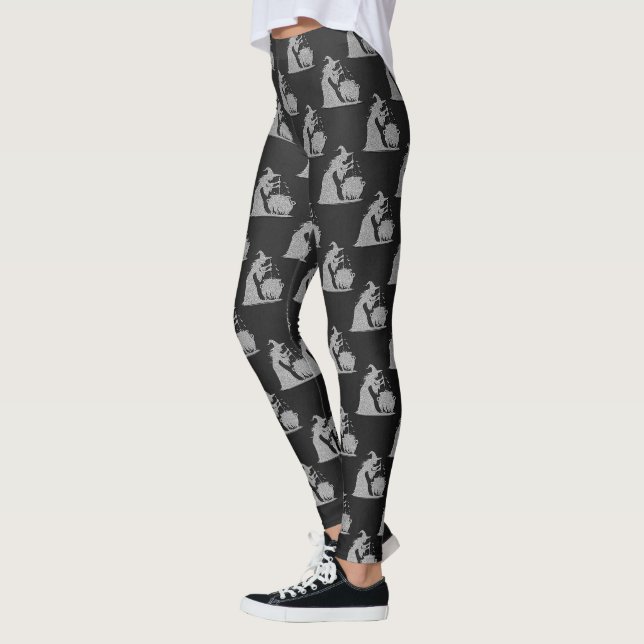 Silver Witch & Cauldron Halloween Leggings (Left)