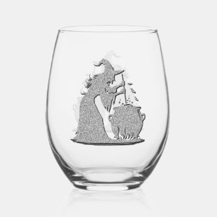 Silver Witch & Cauldron Halloween Stemless Wine Glass
