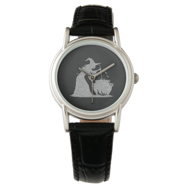 Silver Witch & Cauldron Halloween Watch (Front)